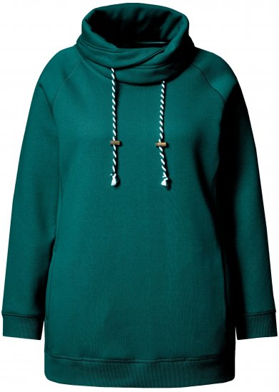 Ulla Popken Drawstring Collar Long Sleeve Sweatshirt Teal Green - φούτερ/Φούτερ με κουκούλα - 