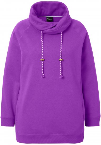 Ulla Popken Drawstring Collar Long Sleeve Sweatshirt Purple - φούτερ/Φούτερ με κουκούλα - 
