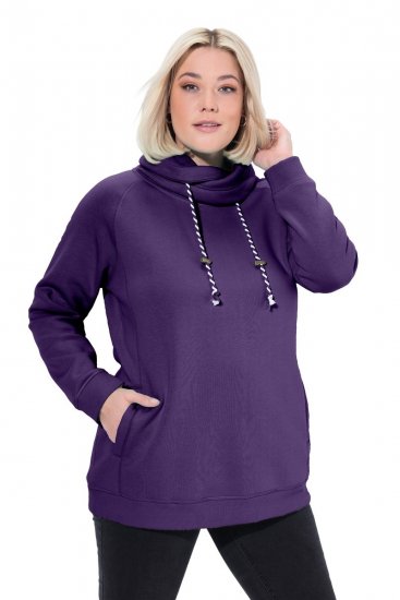 Ulla Popken Drawstring Collar Long Sleeve Sweatshirt Deep Violet - Ulla Popken - Ρούχα Ulla Popken Plus Size