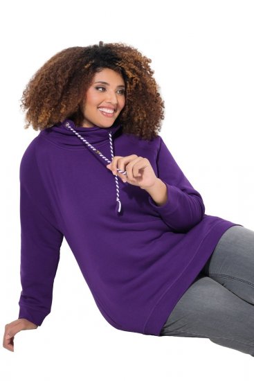 Ulla Popken Drawstring Collar Long Sleeve Sweatshirt Deep Violet - Ulla Popken - Ρούχα Ulla Popken Plus Size