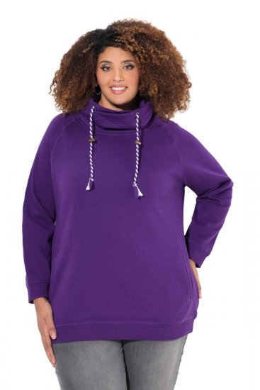 Ulla Popken Drawstring Collar Long Sleeve Sweatshirt Deep Violet - Ulla Popken - Ρούχα Ulla Popken Plus Size