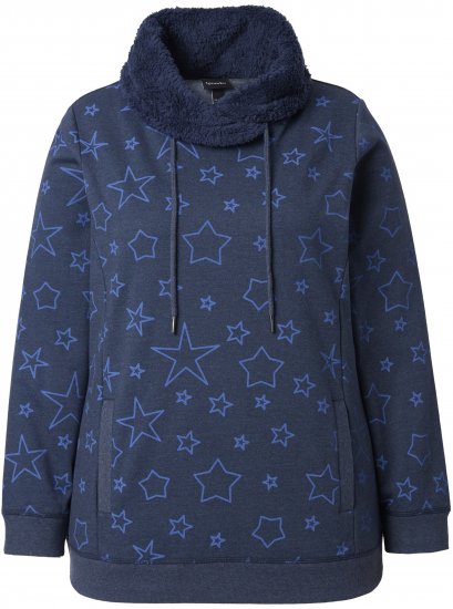 Ulla Popken Teddy Collar Printed Sweatshirt Navy - φούτερ/Φούτερ με κουκούλα - 