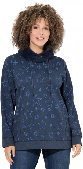 Ulla Popken Teddy Collar Printed Sweatshirt Navy - φούτερ/Φούτερ με κουκούλα - 