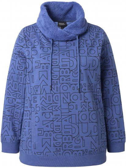 Ulla Popken Teddy Collar Printed Sweatshirt Atlantic Blue - φούτερ/Φούτερ με κουκούλα - 
