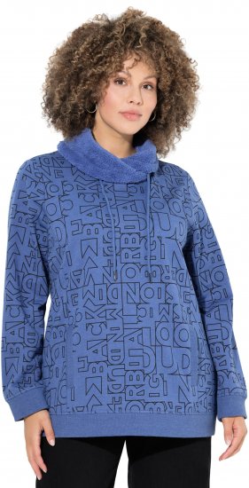 Ulla Popken Teddy Collar Printed Sweatshirt Atlantic Blue - φούτερ/Φούτερ με κουκούλα - 