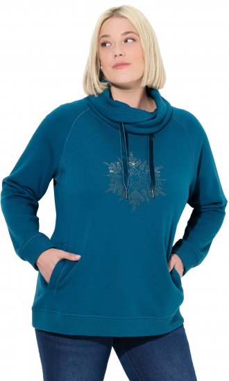 Ulla Popken Rhinestone Snowflake Turtleneck Sweatshirt Teal - φούτερ/Φούτερ με κουκούλα - 