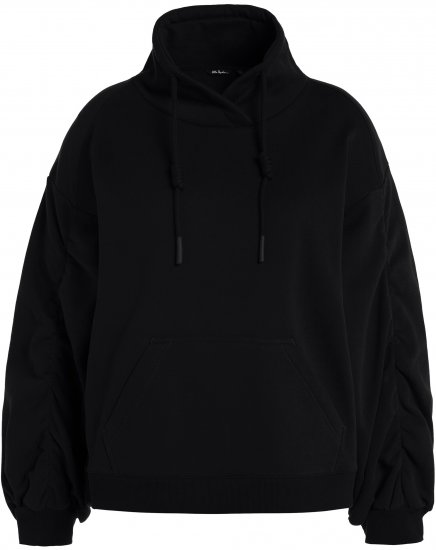Ulla Popken Gathered Sleeve Oversized Fit Sweatshirt Black - φούτερ/Φούτερ με κουκούλα - 