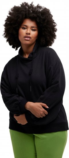 Ulla Popken Gathered Sleeve Oversized Fit Sweatshirt Black - φούτερ/Φούτερ με κουκούλα - 