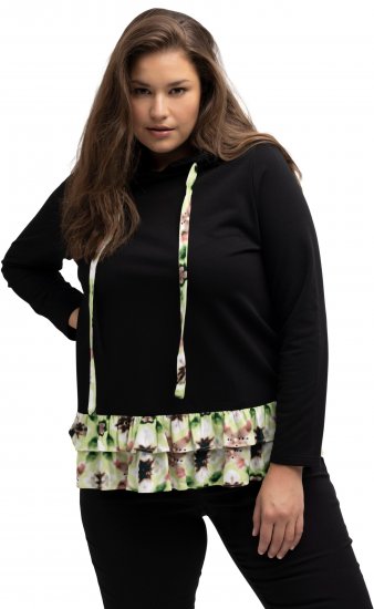Ulla Popken Ruffle Hem A-line Fit Hooded Sweatshirt Black - φούτερ/Φούτερ με κουκούλα - 