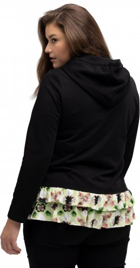 Ulla Popken Ruffle Hem A-line Fit Hooded Sweatshirt Black - φούτερ/Φούτερ με κουκούλα - 