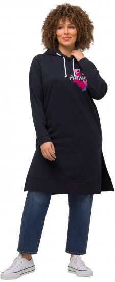 Ulla Popken Extra Long Abstract Graphic Hoodie Navy - φούτερ/Φούτερ με κουκούλα - 