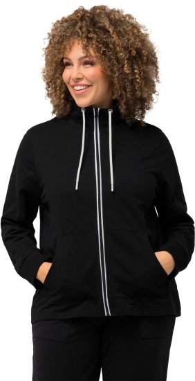 Ulla Popken Contrast Color Zip Up Sweatshirt Black - φούτερ/Φούτερ με κουκούλα - 