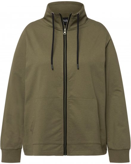 Ulla Popken Contrast Color Zip Up Sweatshirt Loden Green - φούτερ/Φούτερ με κουκούλα - 
