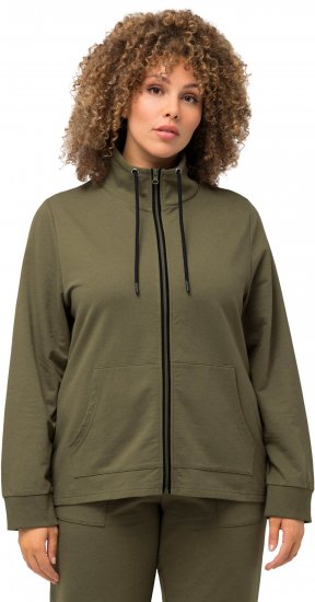 Ulla Popken Contrast Color Zip Up Sweatshirt Loden Green - φούτερ/Φούτερ με κουκούλα - 