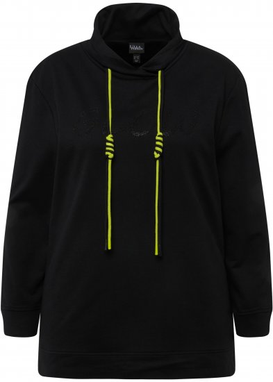 Ulla Popken GLOW Lettered Collared Sweatshirt Black - φούτερ/Φούτερ με κουκούλα - 