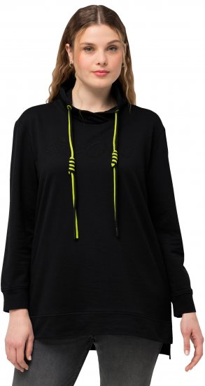 Ulla Popken GLOW Lettered Collared Sweatshirt Black - φούτερ/Φούτερ με κουκούλα - 