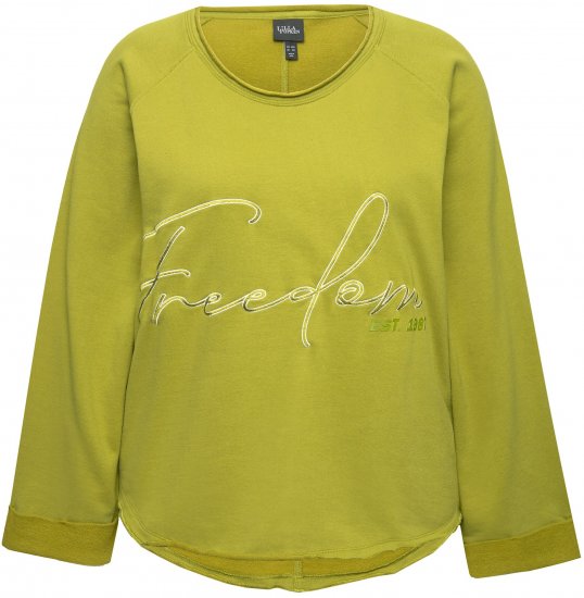 Ulla Popken Embroidered Freedom Rolled Edge Sweatshirt Avocado Green - φούτερ/Φούτερ με κουκούλα - 