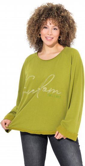 Ulla Popken Embroidered Freedom Rolled Edge Sweatshirt Avocado Green - φούτερ/Φούτερ με κουκούλα - 