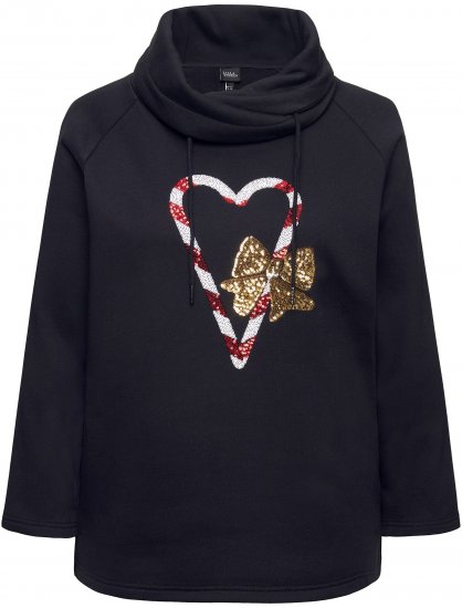 Ulla Popken Sparkling Candy Cane Graphic Sweatshirt Black - φούτερ/Φούτερ με κουκούλα - 