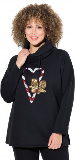 Ulla Popken Sparkling Candy Cane Graphic Sweatshirt Black - φούτερ/Φούτερ με κουκούλα - 