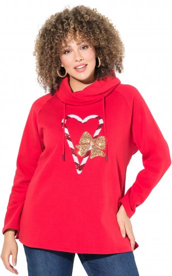 Ulla Popken Sparkling Candy Cane Graphic Sweatshirt Salsa - φούτερ/Φούτερ με κουκούλα - 