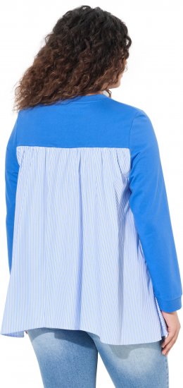 Ulla Popken Pinstripe Gore Long Sleeve Sweatshirt Peacock Blue - φούτερ/Φούτερ με κουκούλα - 