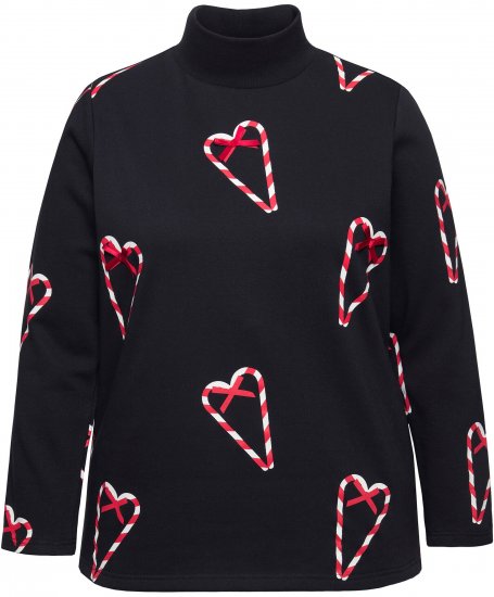 Ulla Popken Candy Cane Graphic Sweatshirt Black - φούτερ/Φούτερ με κουκούλα - 