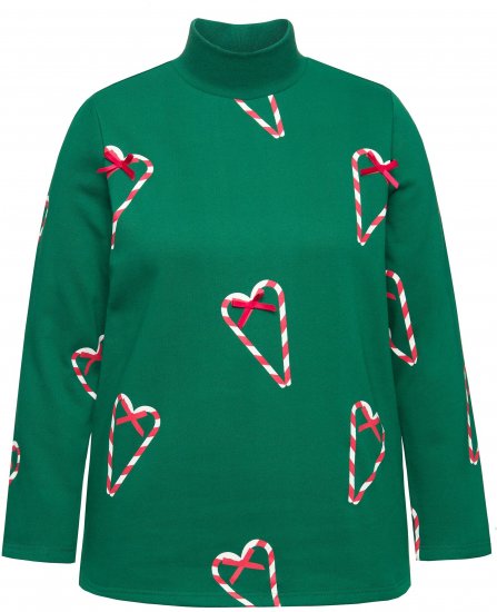Ulla Popken Candy Cane Graphic Sweatshirt Meadow Green - φούτερ/Φούτερ με κουκούλα - 