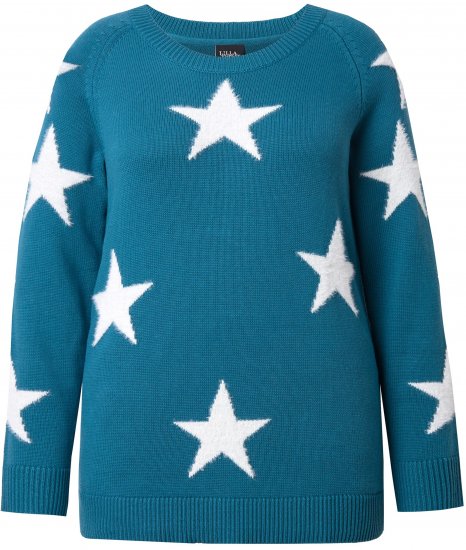 Ulla Popken Glitter Stars Soft Knit Sweater Petrol - φούτερ/Φούτερ με κουκούλα - 