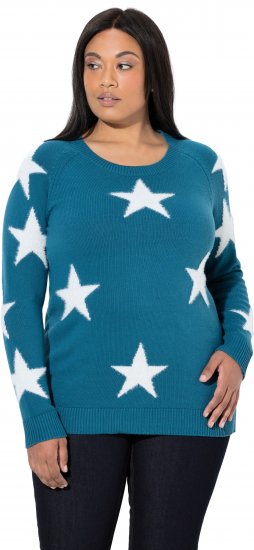 Ulla Popken Glitter Stars Soft Knit Sweater Petrol - φούτερ/Φούτερ με κουκούλα - 