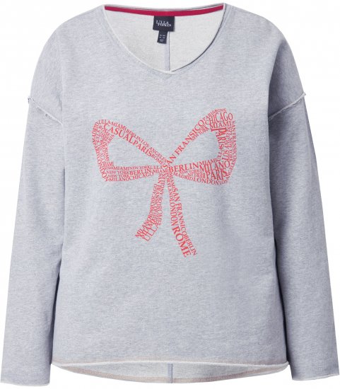 Ulla Popken Bow City Lettering Sweatshirt Light Grey Melange - φούτερ/Φούτερ με κουκούλα - 