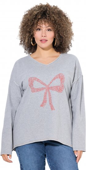 Ulla Popken Bow City Lettering Sweatshirt Light Grey Melange - φούτερ/Φούτερ με κουκούλα - 
