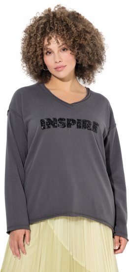 Ulla Popken Inspire Lettering V-Neck Sweatshirt Graphite Grey - φούτερ/Φούτερ με κουκούλα - 