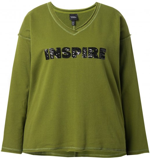 Ulla Popken Inspire Lettering V-Neck Sweatshirt Blooming Bay - φούτερ/Φούτερ με κουκούλα - 