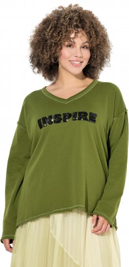 Ulla Popken Inspire Lettering V-Neck Sweatshirt Blooming Bay - φούτερ/Φούτερ με κουκούλα - 