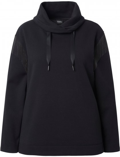 Ulla Popken Chain Fringe Smooth Fleece Sweatshirt Black - φούτερ/Φούτερ με κουκούλα - 