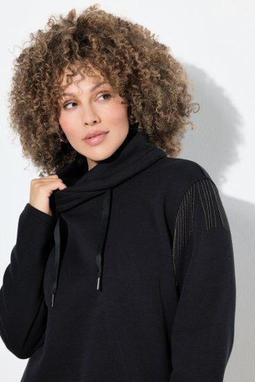 Ulla Popken Chain Fringe Smooth Fleece Sweatshirt Black - φούτερ/Φούτερ με κουκούλα - Ζεστά Φούτερ, Hoodies & Πλεκτά