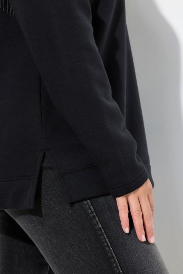 Ulla Popken Chain Fringe Smooth Fleece Sweatshirt Black - φούτερ/Φούτερ με κουκούλα - Ζεστά Φούτερ, Hoodies & Πλεκτά