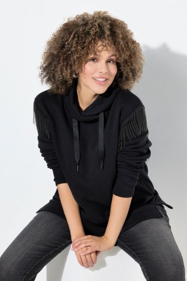 Ulla Popken Chain Fringe Smooth Fleece Sweatshirt Black - φούτερ/Φούτερ με κουκούλα - Ζεστά Φούτερ, Hoodies & Πλεκτά