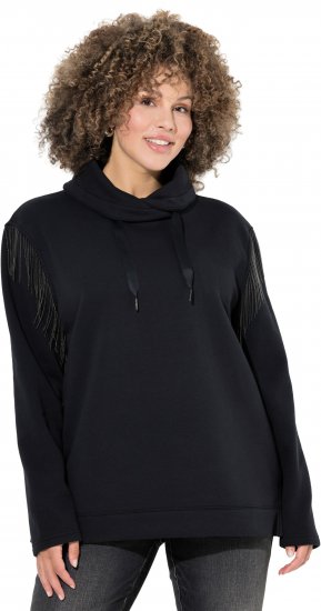 Ulla Popken Chain Fringe Smooth Fleece Sweatshirt Black - φούτερ/Φούτερ με κουκούλα - 