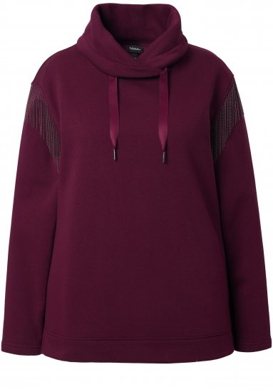 Ulla Popken Chain Fringe Smooth Fleece Sweatshirt Dark Wine Red - φούτερ/Φούτερ με κουκούλα - 