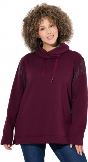 Ulla Popken Chain Fringe Smooth Fleece Sweatshirt Dark Wine Red - φούτερ/Φούτερ με κουκούλα - 