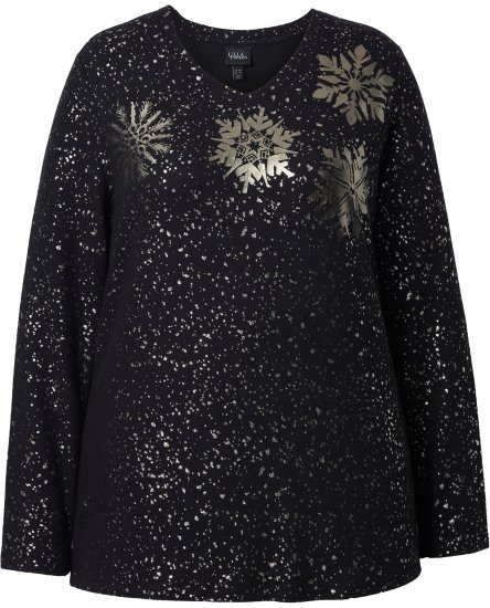 Ulla Popken Metallic Print Extra Soft Christmas Sweatshirt Black - φούτερ/Φούτερ με κουκούλα - 