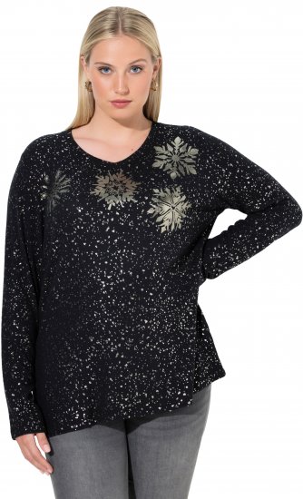 Ulla Popken Metallic Print Extra Soft Christmas Sweatshirt Black - φούτερ/Φούτερ με κουκούλα - 