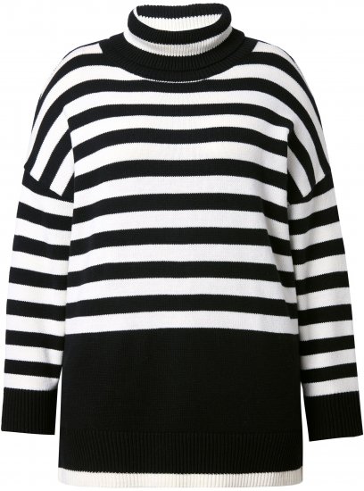 Ulla Popken Striped Stand-Up Collar Sweater Black - φούτερ/Φούτερ με κουκούλα - 