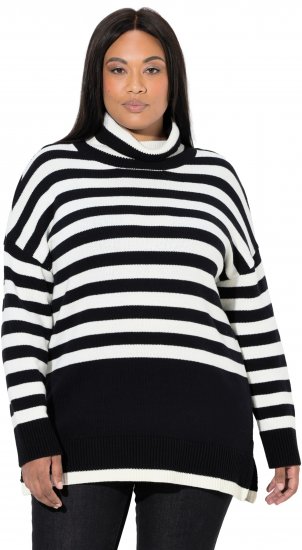 Ulla Popken Striped Stand-Up Collar Sweater Black - φούτερ/Φούτερ με κουκούλα - 