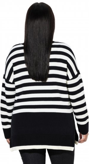 Ulla Popken Striped Stand-Up Collar Sweater Black - φούτερ/Φούτερ με κουκούλα - 