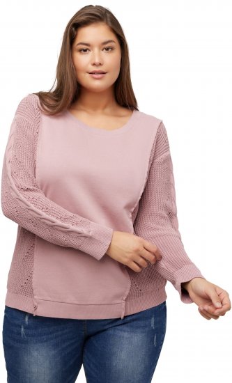 Ulla Popken Mixed Knit Patch Look Sweatshirt Old Pink - φούτερ/Φούτερ με κουκούλα - 
