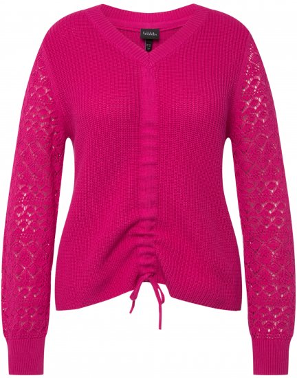 Ulla Popken Shaker Stitch Cropped Gathered Sweater Fuchsia Pink - φούτερ/Φούτερ με κουκούλα - 