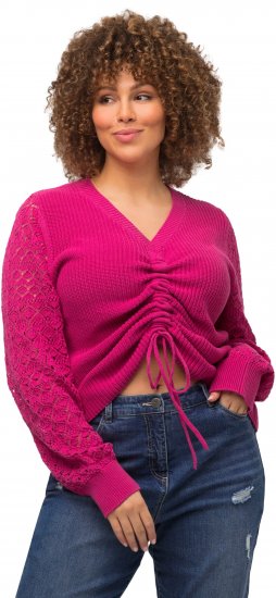 Ulla Popken Shaker Stitch Cropped Gathered Sweater Fuchsia Pink - φούτερ/Φούτερ με κουκούλα - 
